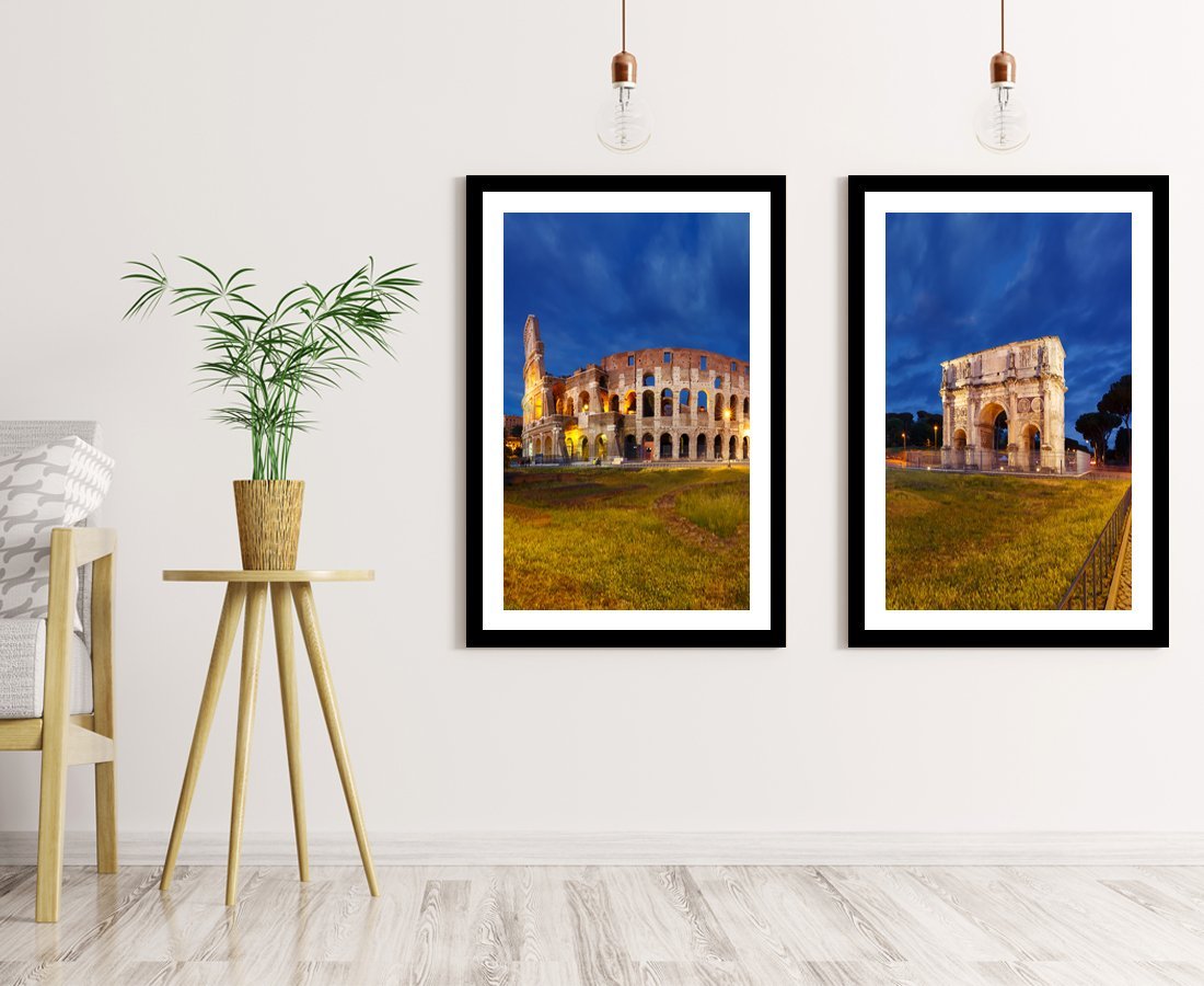 Set of 2 x Framed Mounted Prints of Colosseum At Night, Rome - FP88 - Art Fever - Art Fever
