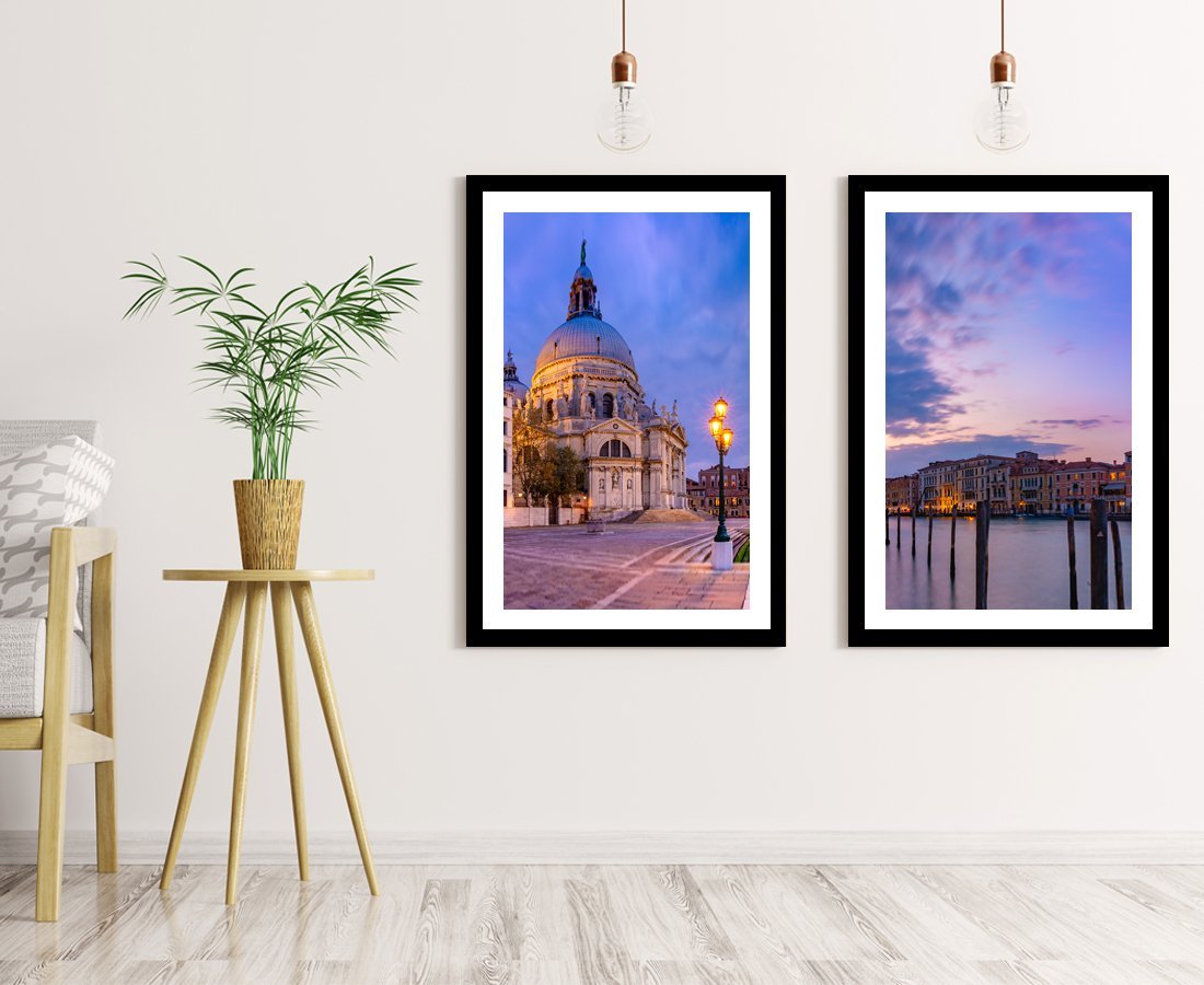 Set of 2 x Framed Mounted Prints of Grand Canal And The Basilica Of St Mary Of Health Venice Sunset - FP95 - Art Fever - Art Fever