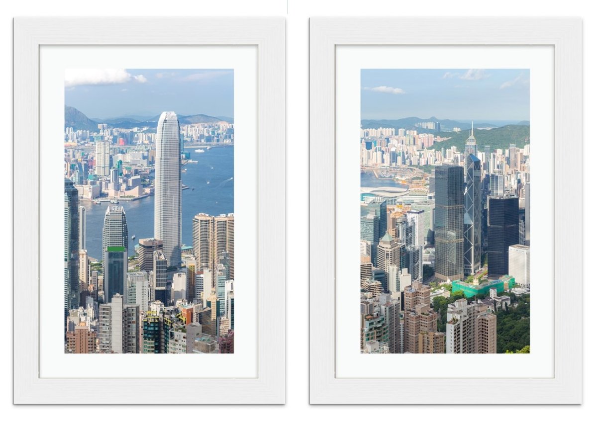 Set of 2 x Framed Mounted Prints of Hong Kong Skyline from the Peak - FP100 - Art Fever - Art Fever