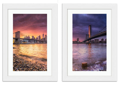 Set of 2 x Framed Mounted Prints of New York Skyline Reflection On The Hudson River - FP94 - Art Fever - Art Fever