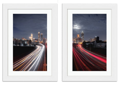 Set of 2 x Framed Mounted Prints of Panorama Of Atlanta City Night Skyline - FP97 - Art Fever - Art Fever