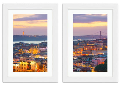 Set of 2 x Framed Mounted Prints of Panoramic View Of Beautiful Lisbon At Twilight. Portugal - FP84 - Art Fever - Art Fever