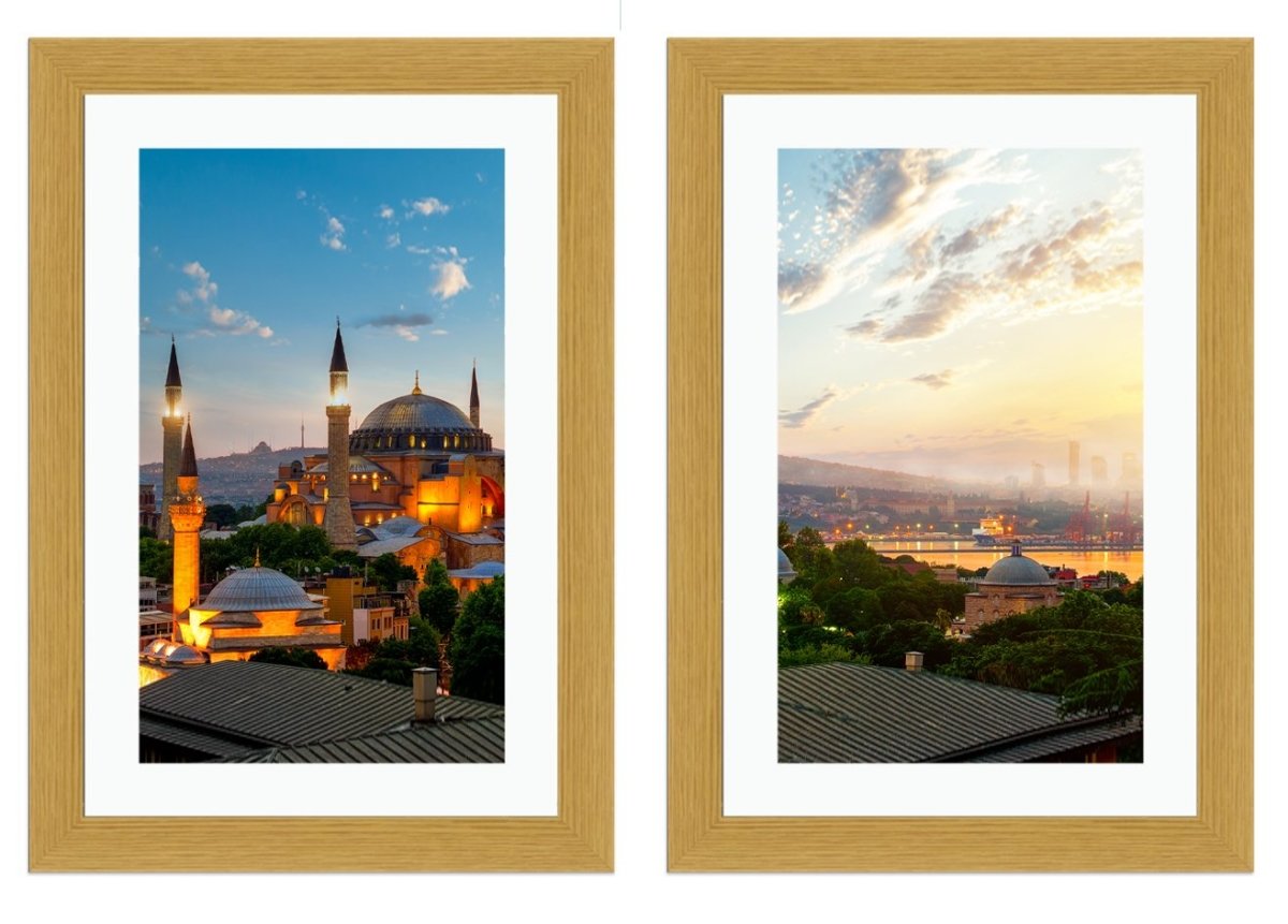 Set of 2 x Framed Mounted Prints of View On Ayasofya Museum And Cityscape Of Istanbul At Sunrise - FP95 - Art Fever - Art Fever