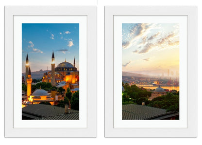 Set of 2 x Framed Mounted Prints of View On Ayasofya Museum And Cityscape Of Istanbul At Sunrise - FP95 - Art Fever - Art Fever