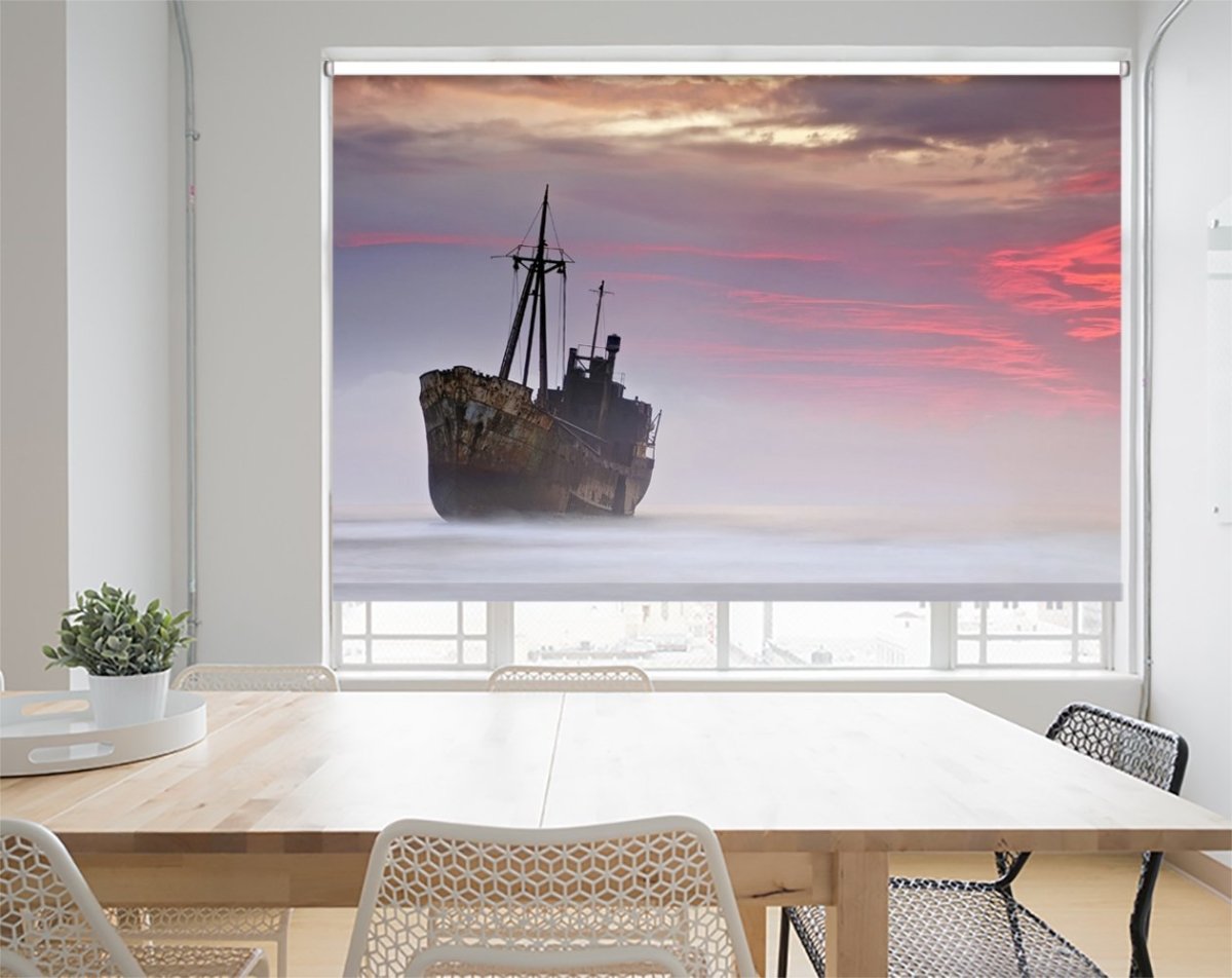 Shipwreck in the Ocean Printed Picture Photo Roller Blind- 1X32896 - Art Fever - Art Fever