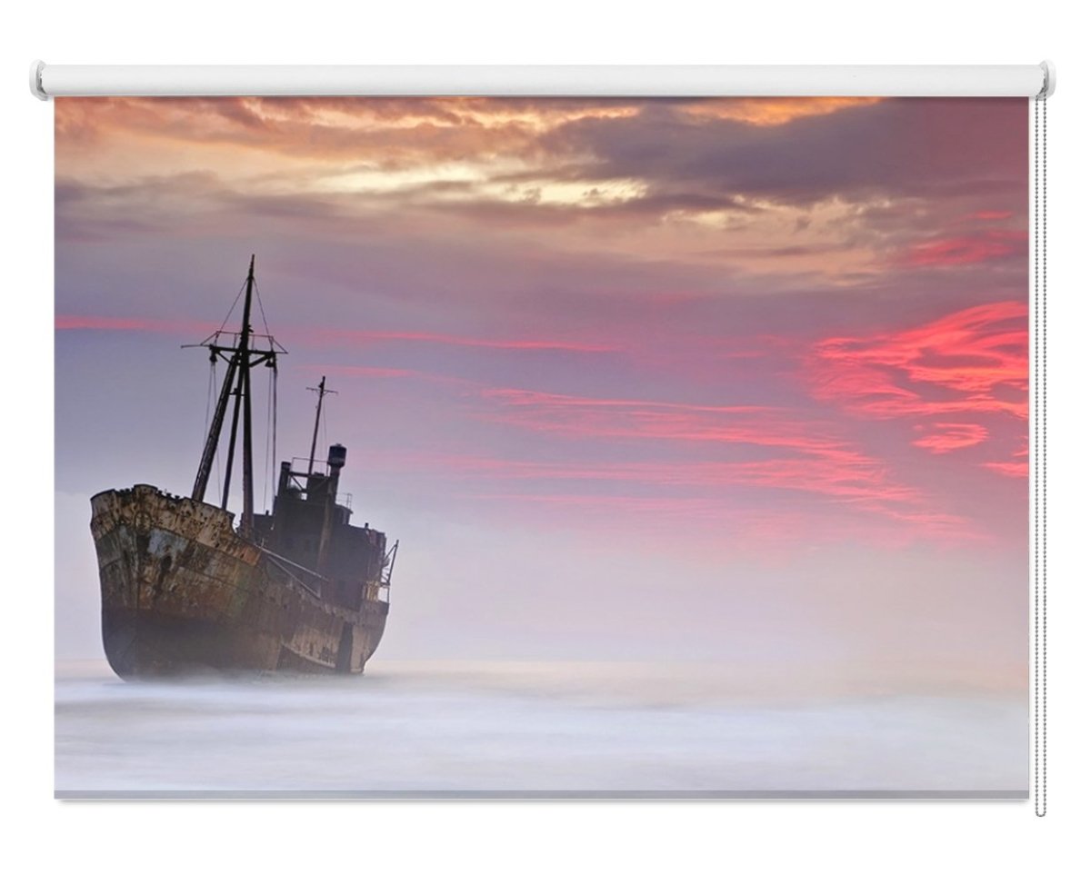 Shipwreck in the Ocean Printed Picture Photo Roller Blind- 1X32896 - Art Fever - Art Fever