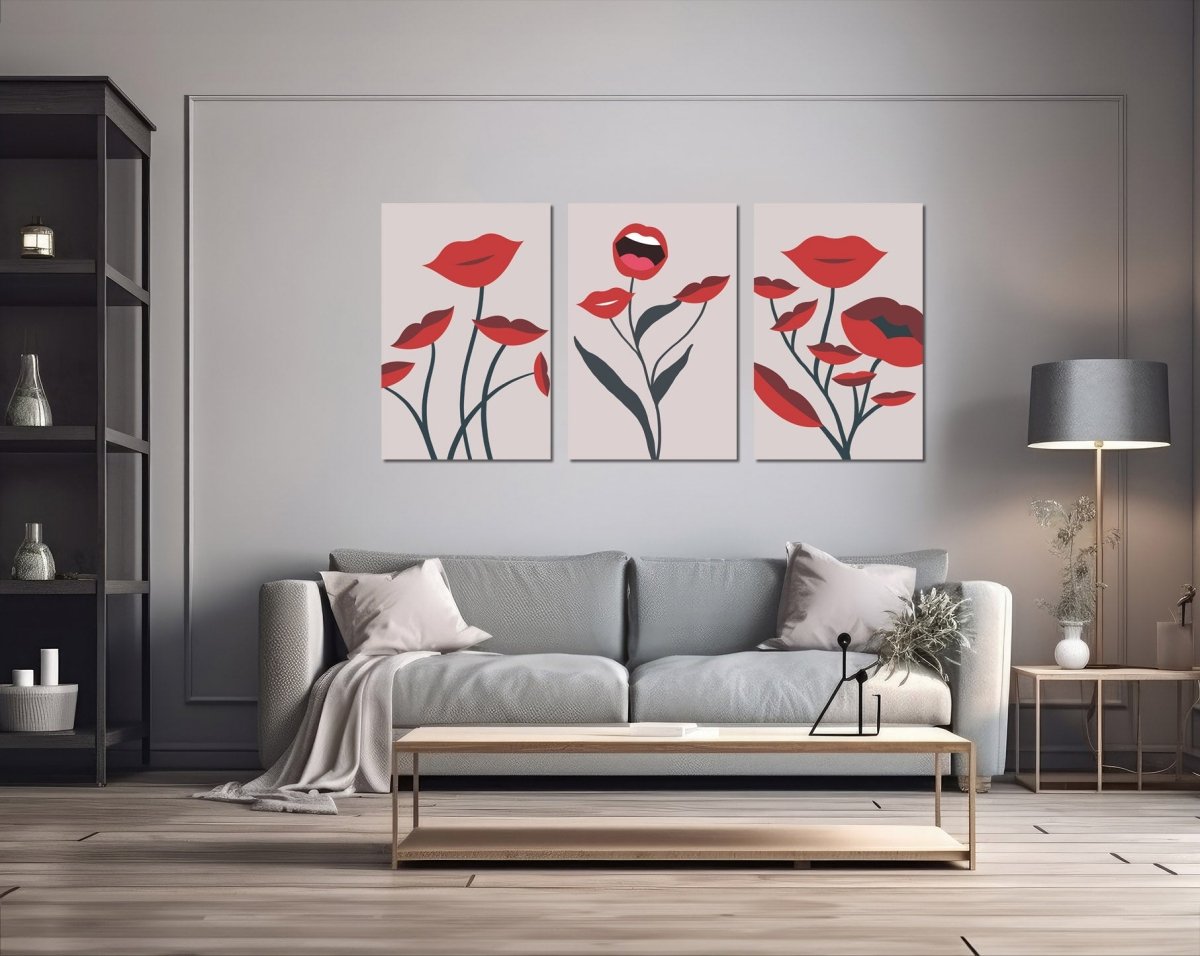 Singing Rose & Flower Lips Set of 3 Canvas Print Wall Art Pictures - 1X2632664 - Art Fever - Art Fever