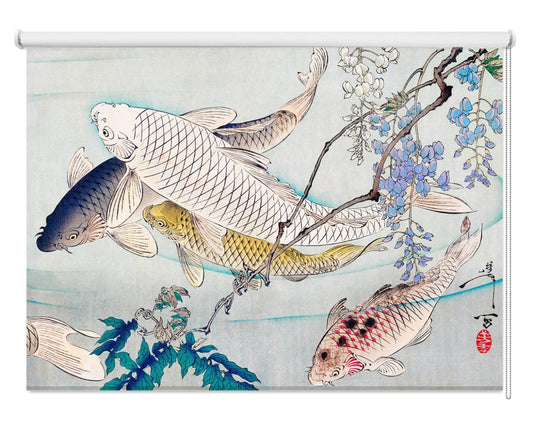 Six carp swimming beneath wisteria (1889) by Tsukioka Yoshitoshi Printed Picture Photo Roller Blind - RB1302 - Art Fever - Art Fever