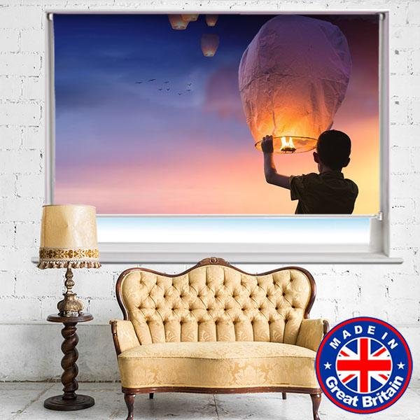 Sky Lantern Boy at Sunset Printed Picture Photo Roller Blind - RB626 - Art Fever - Art Fever