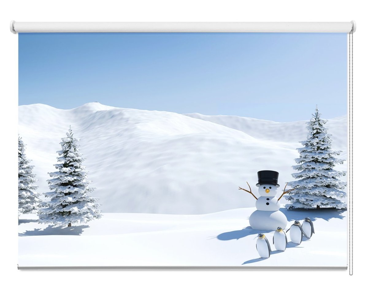 Snowman, Penguins & Christmas Trees Printed Picture Photo Roller Blind - RB1080 - Art Fever - Art Fever