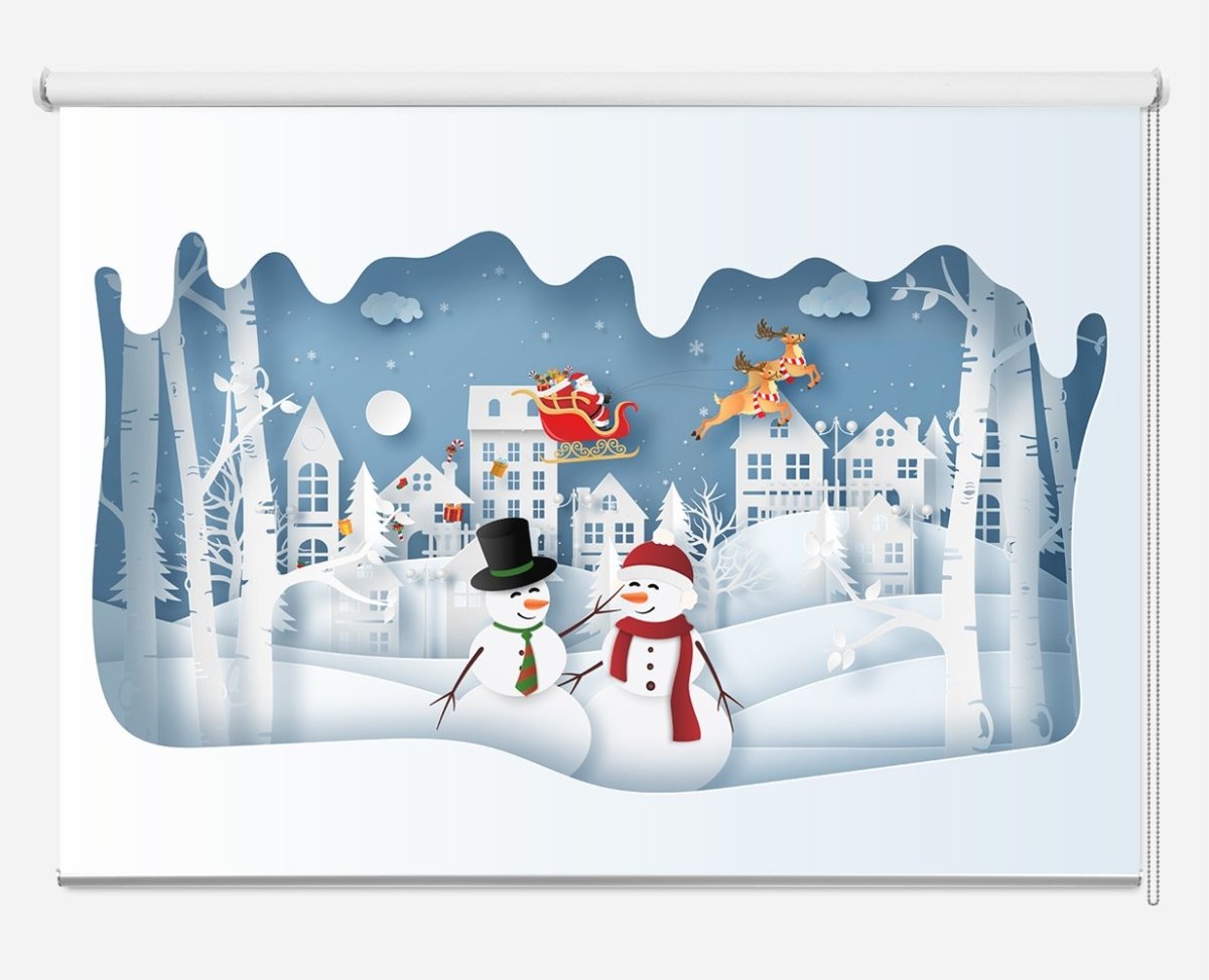 Snowman & Snowwoman in the Winter Village Printed Picture Photo Roller Blind - RB1056 - Art Fever - Art Fever