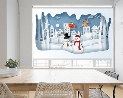 Snowman & Snowwoman in the Winter Village Printed Picture Photo Roller Blind - RB1056 - Art Fever - Art Fever