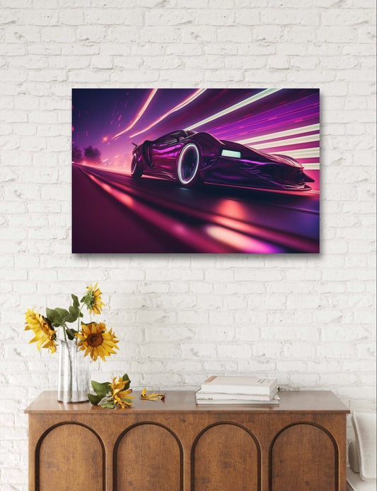 Sports Car Style Purple Pop Art Neon Ai Illustration Canvas Print Picture Wall Art - SPC218 - Art Fever - Art Fever