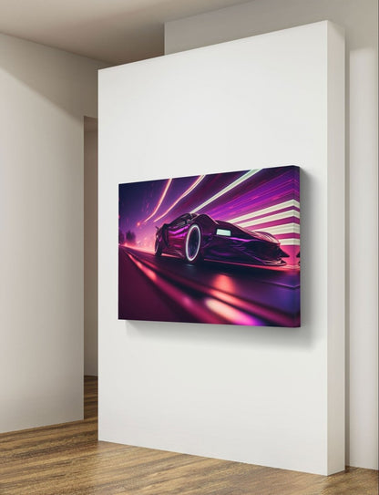 Sports Car Style Purple Pop Art Neon Ai Illustration Canvas Print Picture Wall Art - SPC218 - Art Fever - Art Fever
