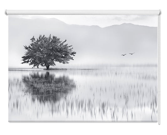 Spring Mirror Lonely Tree in the Lake Printed Photo Roller Blind - 1X468678 - Art Fever - Art Fever