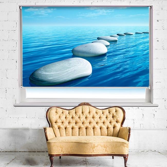 Stepping Stones in the Blue Sea Printed Photo Picture Roller Blind - RB504 - Art Fever - Art Fever
