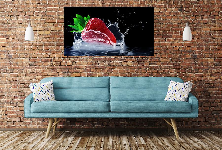 Strawberry Water Splash Image Printed Onto A Single Panel Canvas - SPC70 - Art Fever - Art Fever