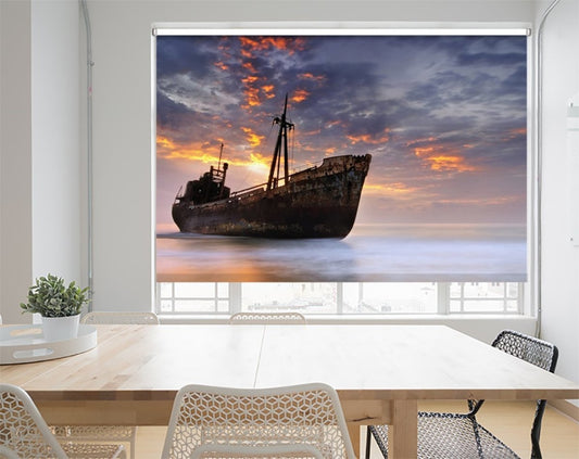 Sunrise over the Shipwreck Printed Picture Photo Roller Blind- 1X36649 - Art Fever - Art Fever