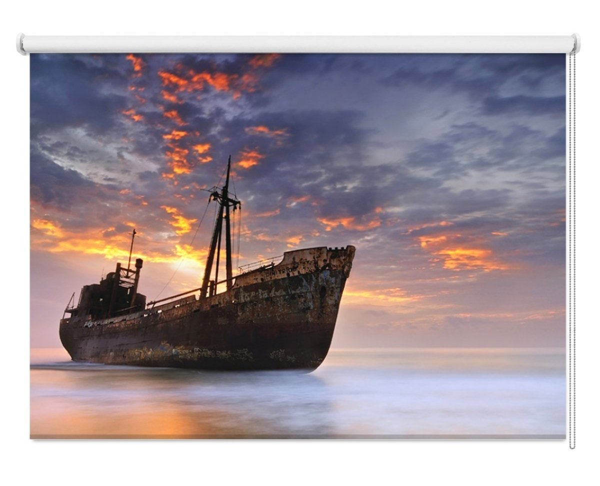 Sunrise over the Shipwreck Printed Picture Photo Roller Blind- 1X36649 - Art Fever - Art Fever