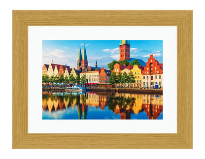 Sunset View Of The Old Town Pier Architecture In Lubeck Framed Mounted Print Picture - FP77 - Art Fever - Art Fever