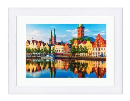Sunset View Of The Old Town Pier Architecture In Lubeck Framed Mounted Print Picture - FP77 - Art Fever - Art Fever