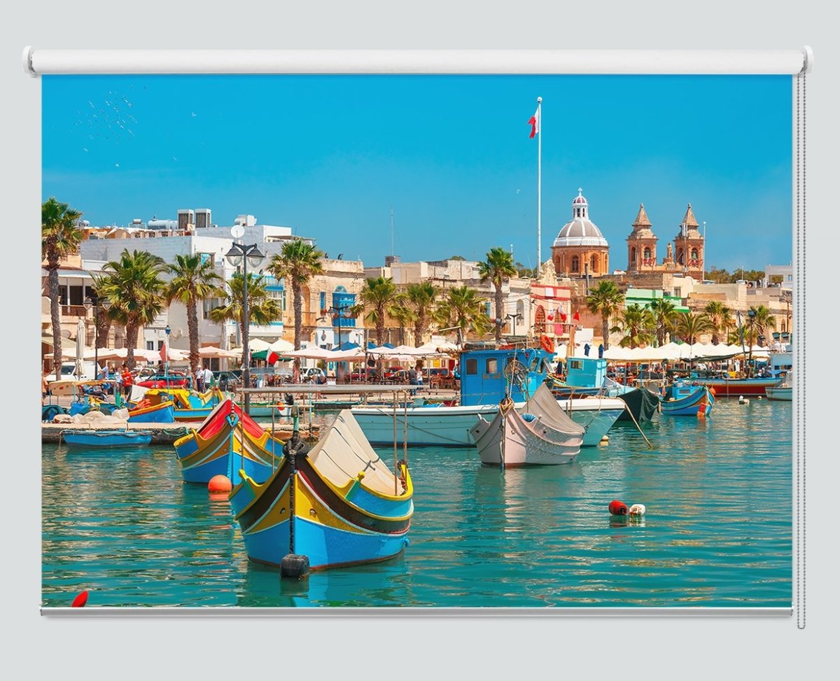 Taditional Eyed Boats Luzzu In Marsaxlokk, Malta Printed Picture Photo Roller Blind - RB1002 - Art Fever - Art Fever