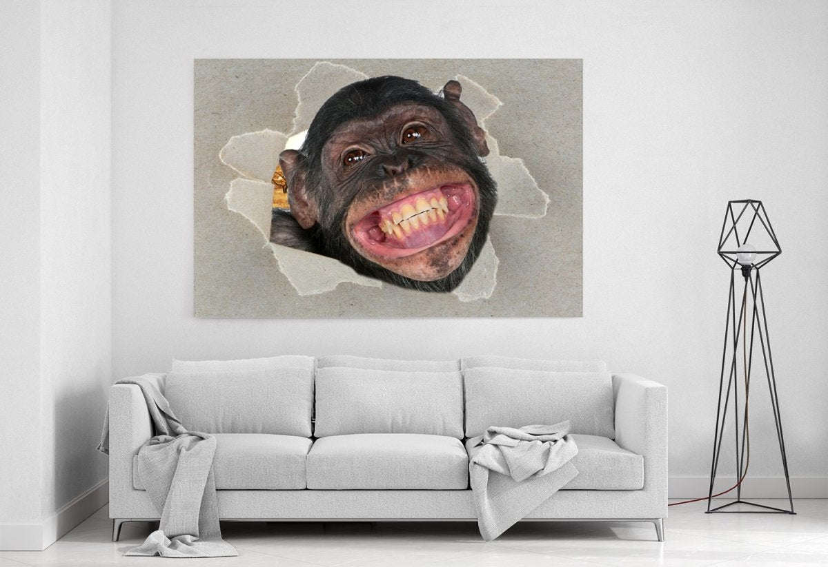 The Cheeky Chimp Peeking through the Canvas Animal Scene Printed Canvas Print Picture - SPC192 - Art Fever - Art Fever