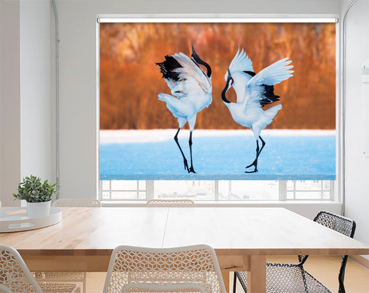 The Dance Of Love, Red Crowned Crane Printed Photo Roller Blind - 1X1048702 - Art Fever - Art Fever