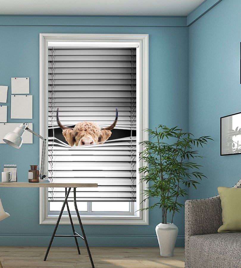 The Highland Cow Peeking through the blind Printed Picture Photo Roller Blind - RB1284 - Art Fever - Art Fever