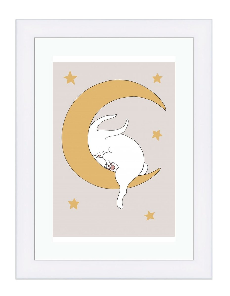 The Rabbit on the Moon Illustration Wall Art Framed Mounted Print Picture - 1X2012071 - Art Fever - Art Fever