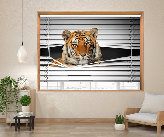 The Tiger Peeking through the blind Printed Picture Photo Roller Blind - RB1288 - Art Fever - Art Fever