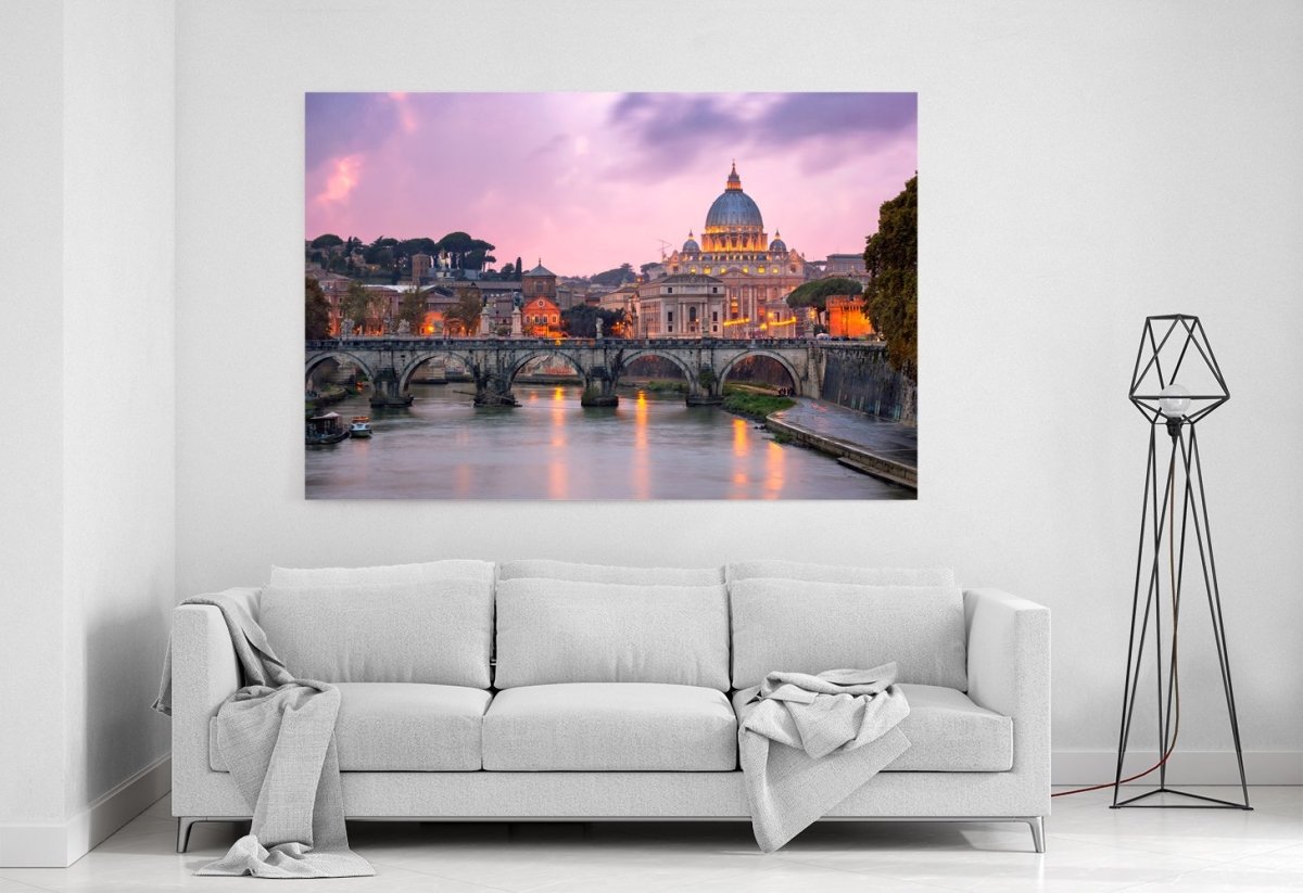Tiber River and Saint Peter Cathedral, Evening in Rome Printed Canvas Print Picture - SPC158 - Art Fever - Art Fever