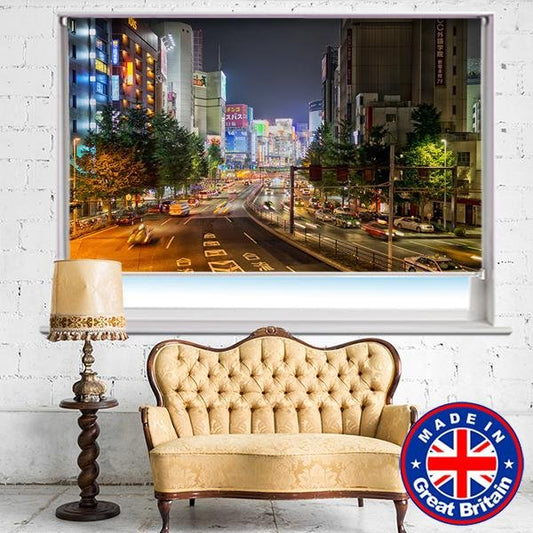 Tokyo Traffic at Night Printed Picture Photo Roller Blind - Art Fever - Art Fever