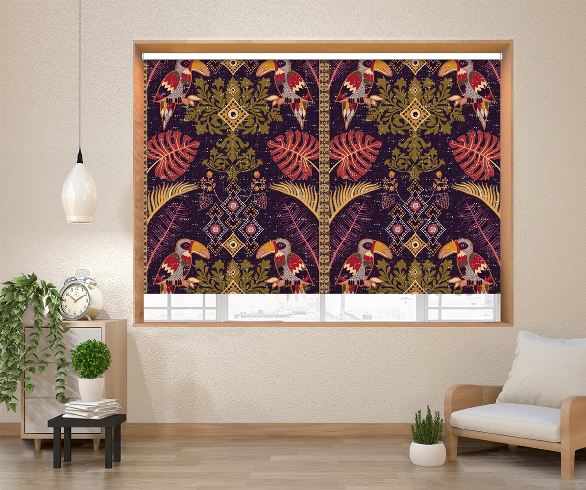 Tropical Backdrop With Plants And Birds Pattern Printed Photo Roller Blind - RB1233 - Art Fever - Art Fever