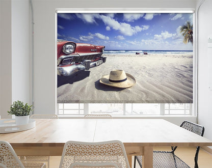 Tropical Beach Car Scene Printed Picture Photo Roller Blind- 1X1247963 - Art Fever - Art Fever