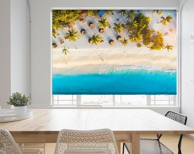 Tropical Beach Palm Trees Aerial Photo Printed Picture Photo Roller Blind - RB558 - Art Fever - Art Fever