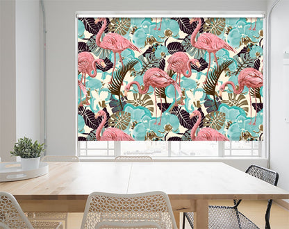 Tropical Palm Leaves & Flamingo Pattern Printed Photo Roller Blind - RB1215 - Art Fever - Art Fever