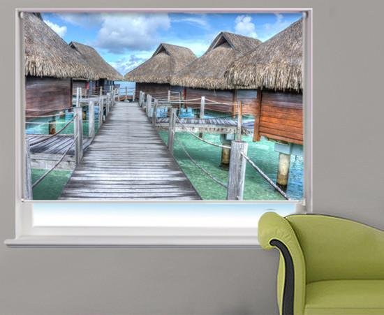 Tropical Sea Huts Printed Photo Picture Roller Blind - RB332 - Art Fever - Art Fever