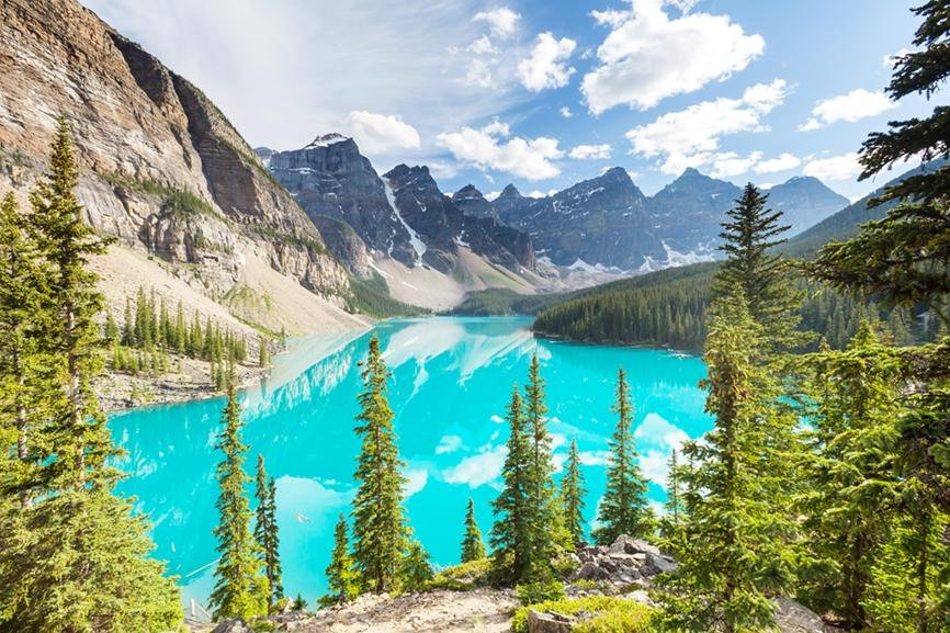 Turquoise Waters Of Moraine Lake In Banff National Park, Printed Picture Photo Roller Blind - RB693 - Art Fever - Art Fever