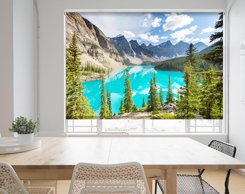 Turquoise Waters Of Moraine Lake In Banff National Park, Printed Picture Photo Roller Blind - RB693 - Art Fever - Art Fever