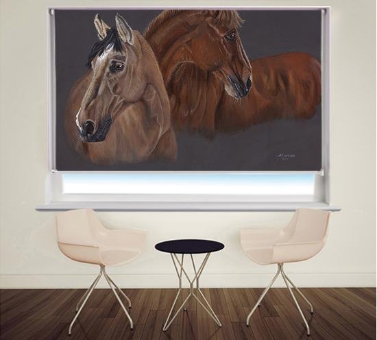 Two Brown Horses | Brief Encounter by Pam Morton Printed Picture Roller Blind - RB869 - Art Fever - Art Fever