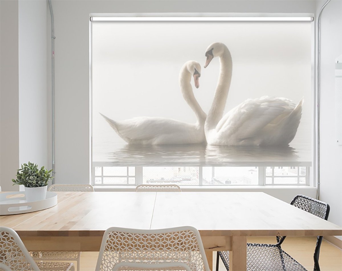 Two Swans Printed Picture Photo Roller Blind - 1X669942 - Art Fever - Art Fever