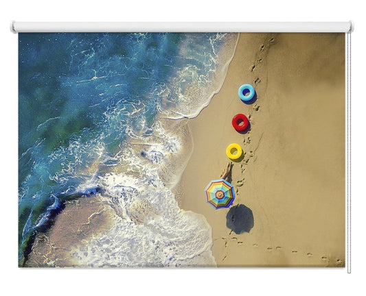 Umbrella on the Beach Aerial View Printed Picture Photo Roller Blind - 1X1409758 - Art Fever - Art Fever