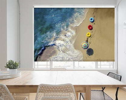 Umbrella on the Beach Aerial View Printed Picture Photo Roller Blind - 1X1409758 - Art Fever - Art Fever