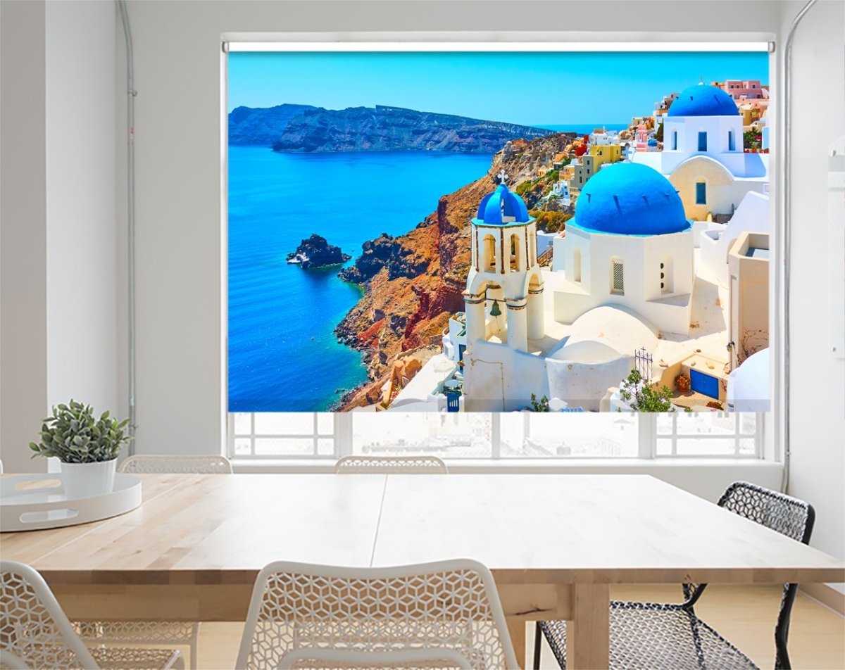 View Of Oia Town In Santorini, Greece Printed Picture Photo Roller Blind - RB1090 - Art Fever - Art Fever