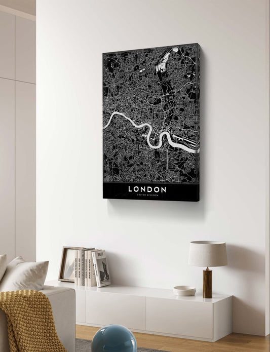 Vintage Map of London Monochrome Canvas Print Wall Art Picture - 1X2375949 - Art Fever - Art Fever