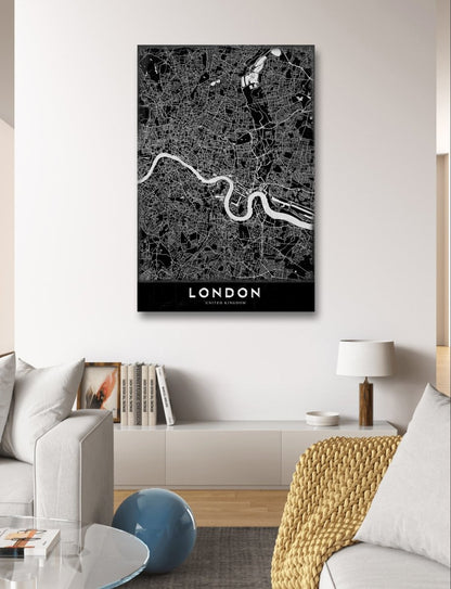 Vintage Map of London Monochrome Canvas Print Wall Art Picture - 1X2375949 - Art Fever - Art Fever