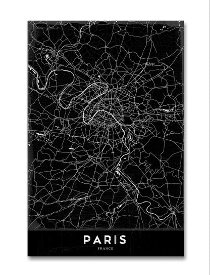 Vintage Map of Paris Monochrome Canvas Print Wall Art Picture - 1X2375902 - Art Fever - Art Fever