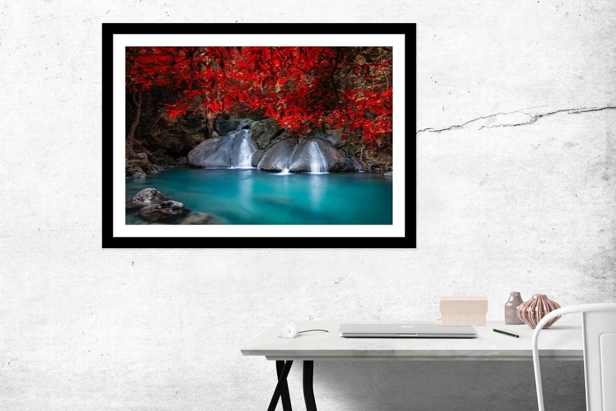 Waterfall in Tropical Rain Forest. National Park Kanchanaburi, Thailand Framed Mounted Print Picture - FP23 - Art Fever - Art Fever