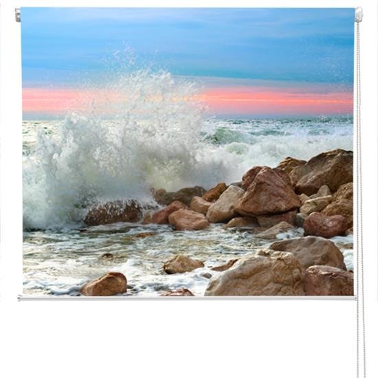 waves crashing on rocks at sunset Printed Picture Photo Roller Blind - RB72 - Art Fever - Art Fever